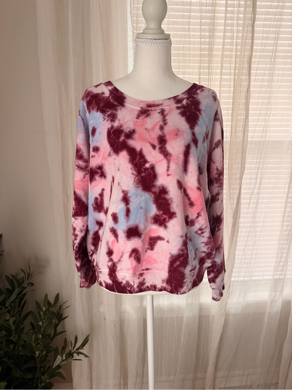 NSF Tie-Dye Crewneck Sweatshirt in Pink, Burgundy & Light Blue